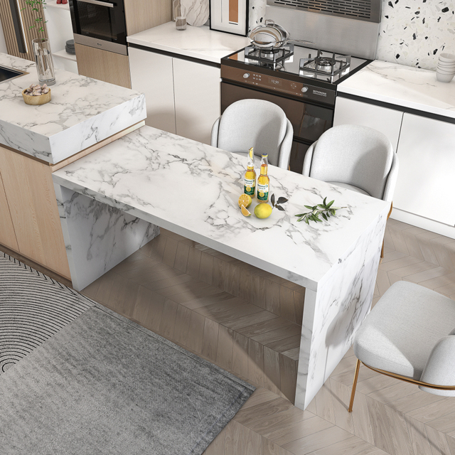 1200mm Modern White Kitchen Island Rectangular Marble Veneered Top by ...