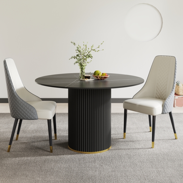 1200mm Round Dining Table Sintered Stone Top Pedestal Base for 6 Person ...