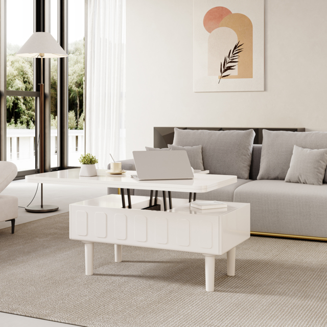 Modern White Lift Top Coffee Table Extendable with Storage by Homary ...