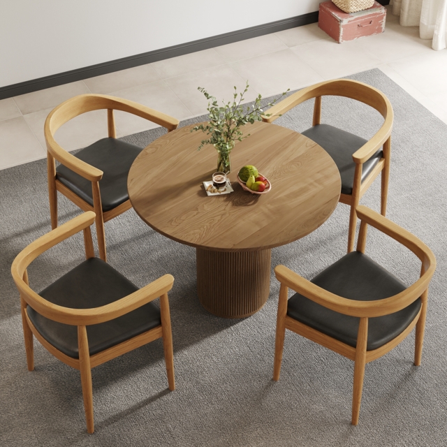 1000mm Round Small Dining Table for 2-4 Person Walnut Wood