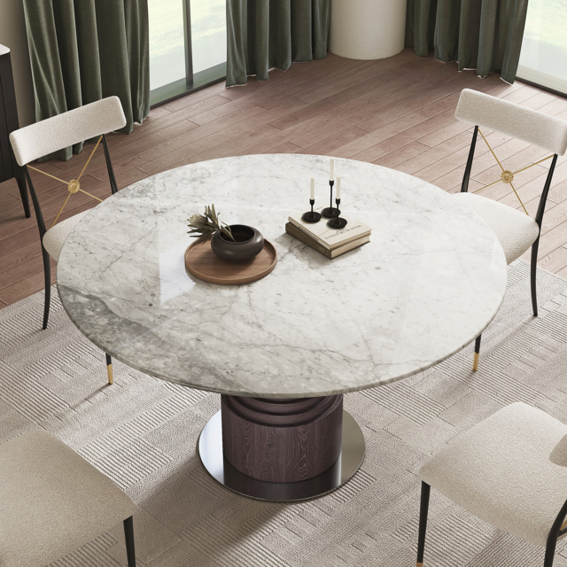 "53.5"" Round Dining Table Faux Marble for 6 Gray Modern with Solid ...
