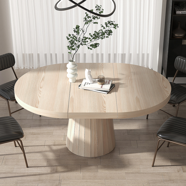Japandi Extendable Dining Table 1000mm1400mm Whitewash 6Seater Oval
