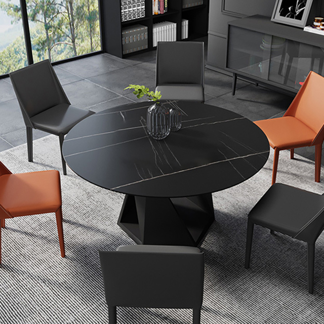"59.1"" Round Dining Table Faux Marble for 6 Modern Black Dining Room ...