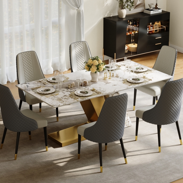 Modern 1800mm Rectangle Sintered Stone Dining Table with 6 Chairs in ...