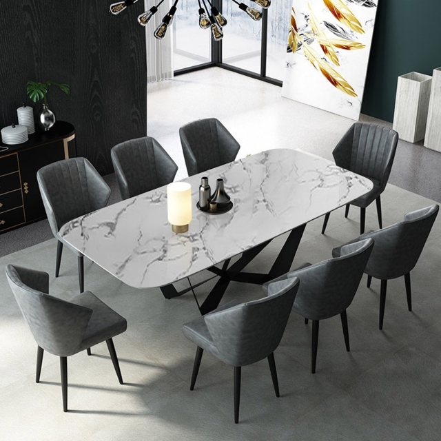 Modern Stylish 2000mm Dining Table Rectangle White Sintered Stone Top ...