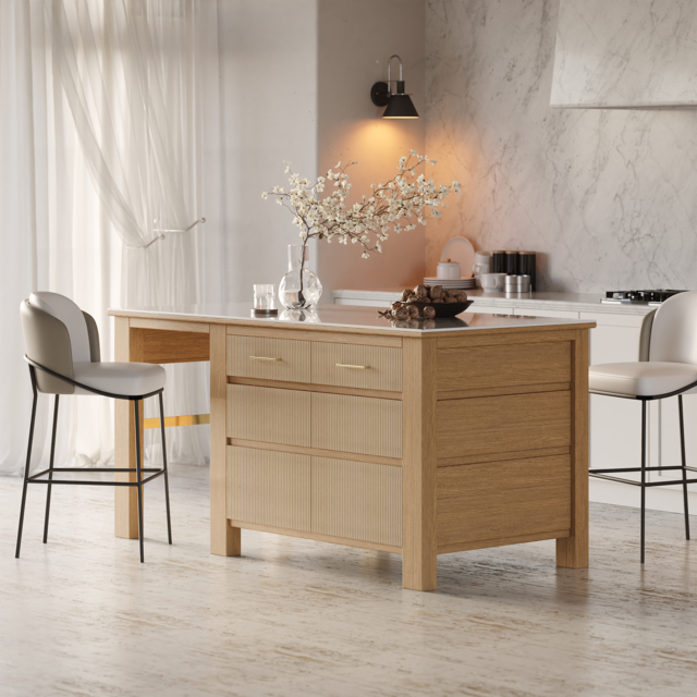 1800mm Kitchen Island Faux Marble Top with Storage Natural Farmhouse ...