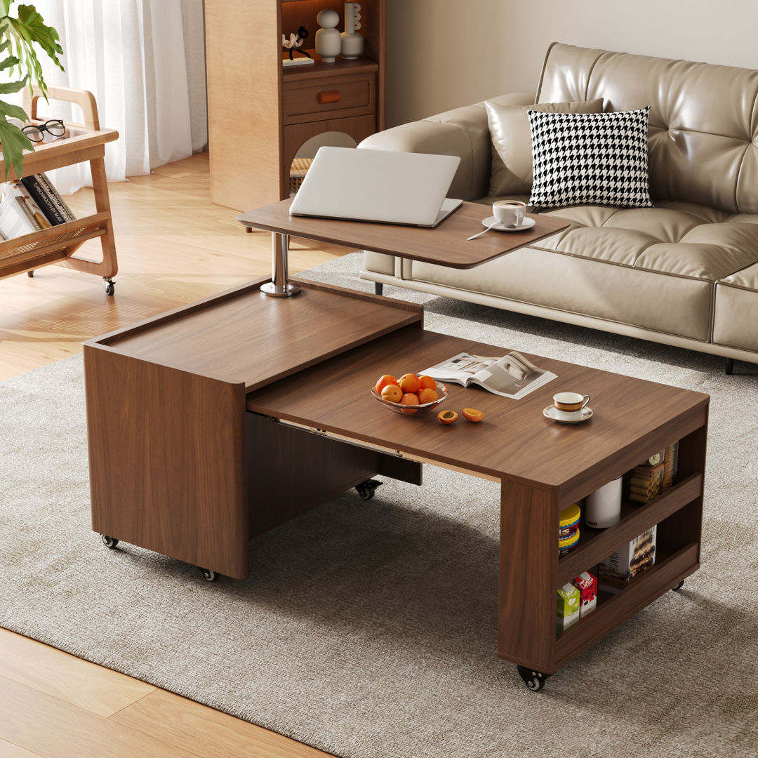 125 cm Lift-Top Extendable Coffee Table with Drawers & Storage
