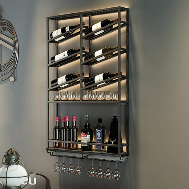 Durnish Rack Industrial Wall Mounted Wine Rack with Bottle Rack -Black by Homary ...