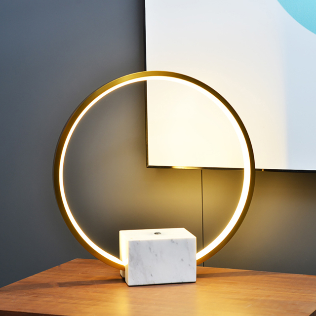 Modern LED Circle Table Lamp in Gold with White Marble Base by Homary ...