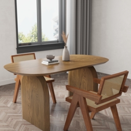 Oval Dining Table Solid Wood Top & Pedestals for 6 Tintica Japandi by ...