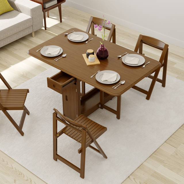 1450mm Modern Solid Wood Folding 5 Piece Dining Table Set for 4 in ...
