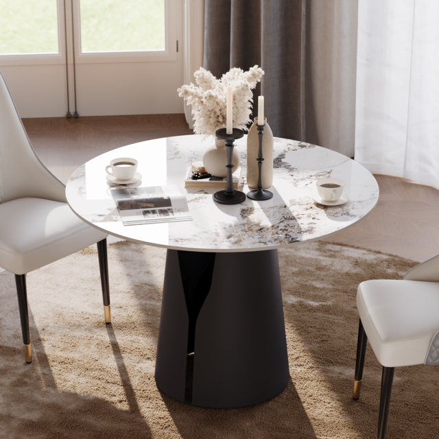 "39"" Sintered Stone Round Dining Table with Carbon Steel Base Seats 2 ...