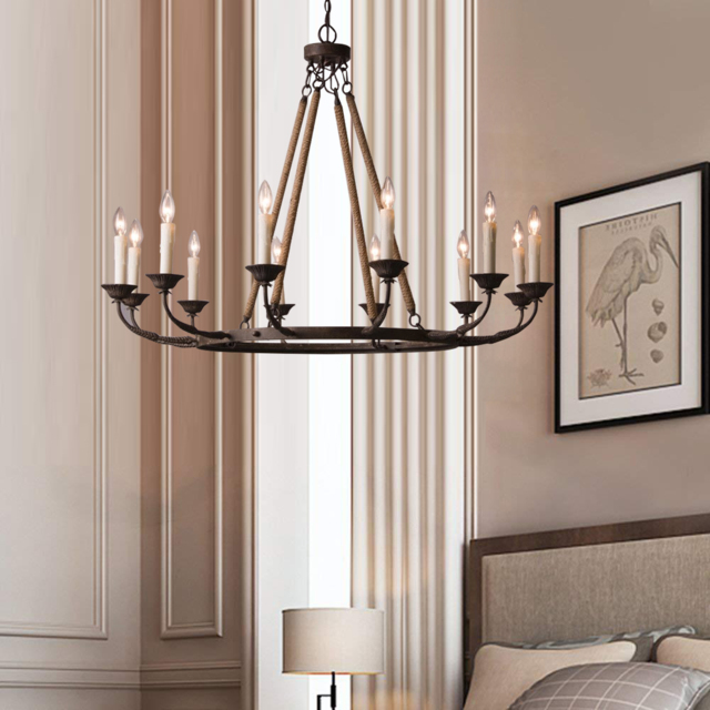 Candlely Vintage 12-Light Candelabra Wagon Wheel Chandelier with