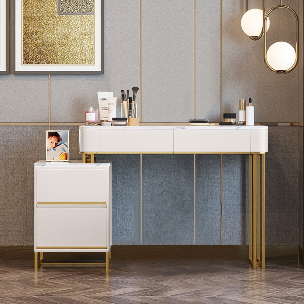 Modern Stone Tabletop Dressing Makeup Vanity Expandable Dressing Table