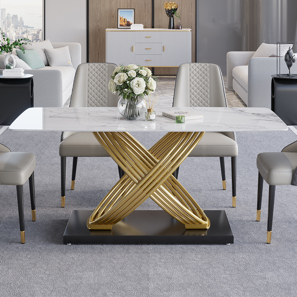 1400mm White Dining Table for 6 Person Modern Rectangular Sintered ...