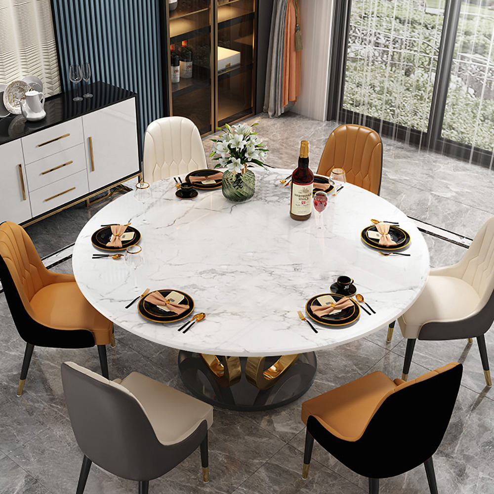 Modern 1350mm Round White Dining Table for 6 Person Faux Marble Top ...