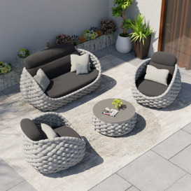 Tatta 4 Pieces Textilene Rope Woven Outdoor Sectional Sofa Set Removable Cushion Pillow
