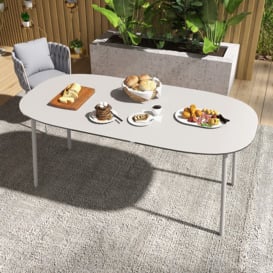6 - Person Oval Faux Marble Top & Aluminium Outdoor Patio Dinning Table in White & Grey
