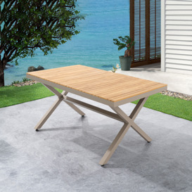 Modern Aluminium Rectangle 6 - Person Outdoor Patio Dining Table in Natural & Khaki