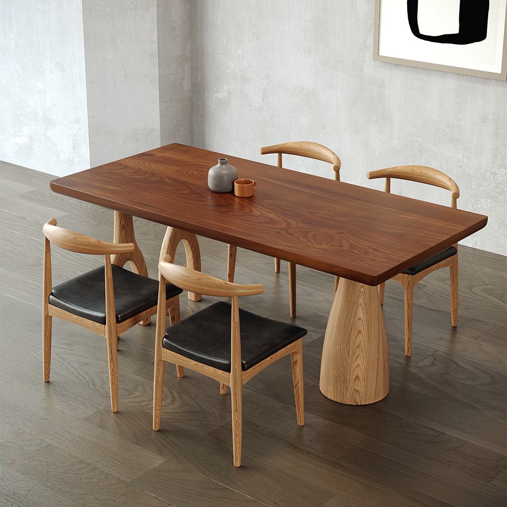 Japandi 1400mm Solid Wood Dining Table Walnut Rectangle Tabletop for 6 ...
