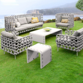 6 Pieces Aluminium & Rope Outdoor Sofa Set with Coffee Table and Cushion Pillow in Grey