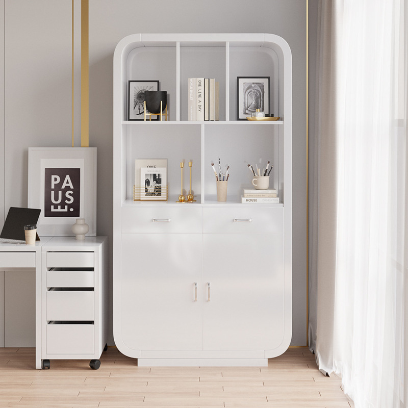 2010mm White Bookcase with Doors Modern Etagere Bookcase with Drawers