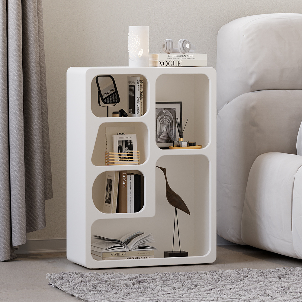 Codiys White Arched Nightstand with Open Display Shelves Art Deco