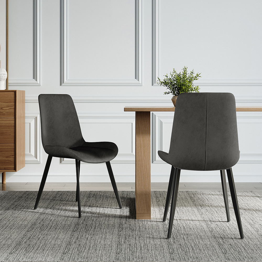 Linesly Mid-Century Modern Grey Upholstered Dining Chairs PU Leather (Set of 2) by Homary ...