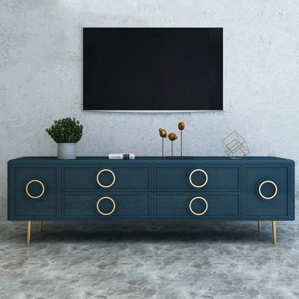 Rindix Navy Blue TV Stand with Storage Drawers for Gold Accents Mid