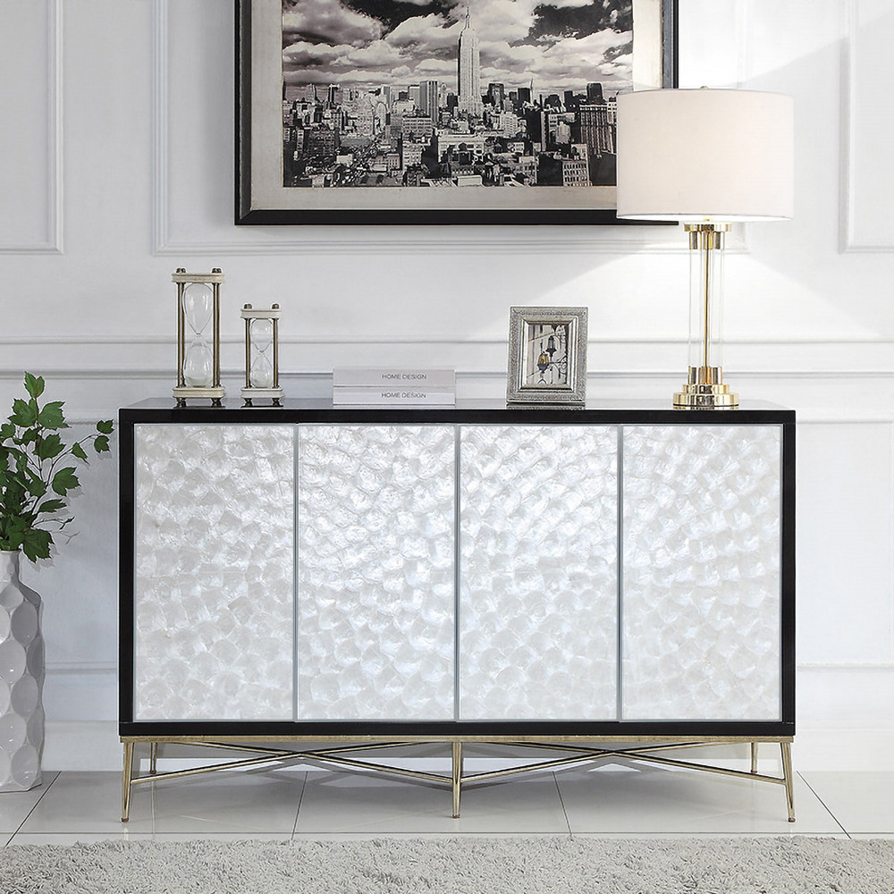 Shells Buffet 1500mm Modern Sideboard Buffet White Natural Shell Surface with Doors ...