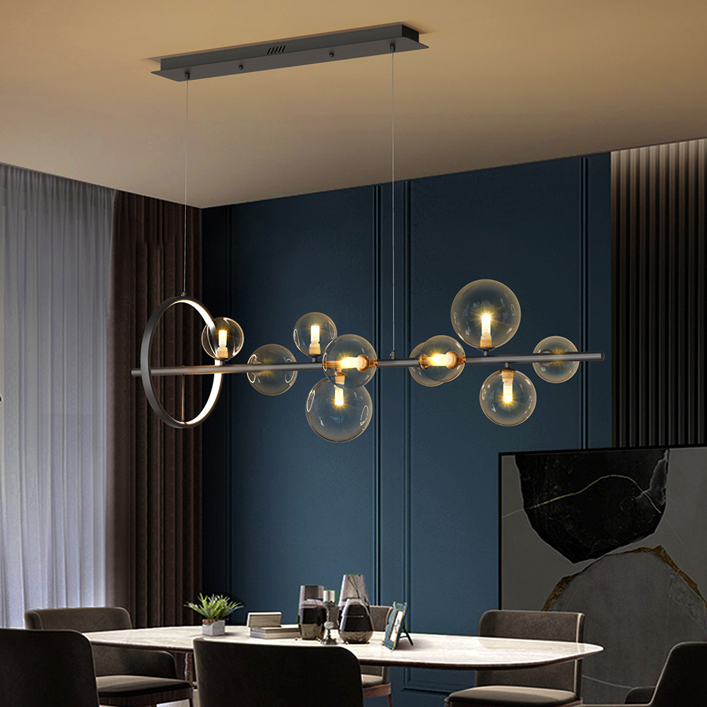 "Modern 10Light Black Kitchen Island Pendant Light with Glass Globe