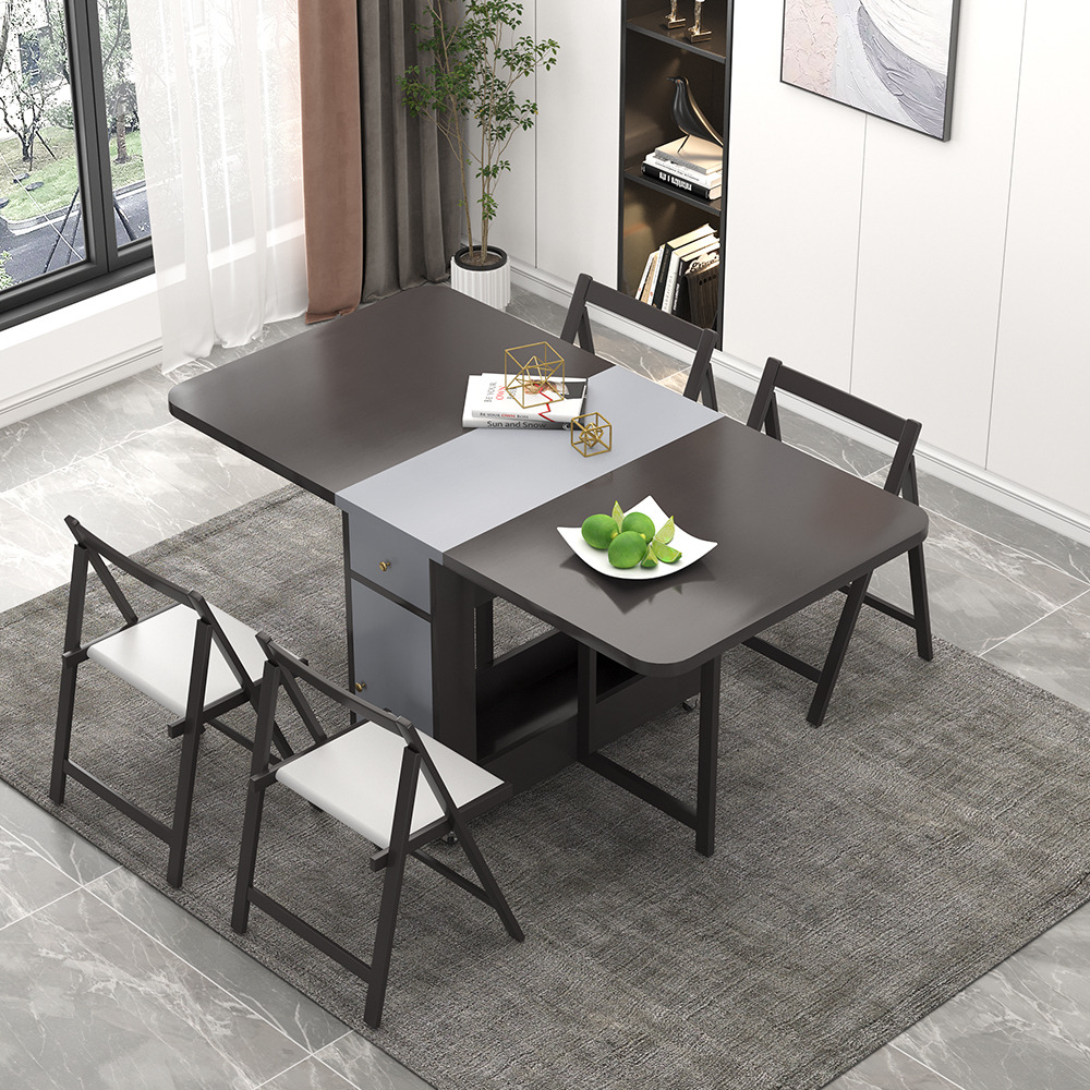 Ultic 1500mm Modern Grey Rectangle Folding Wood Dining Table Set with ...