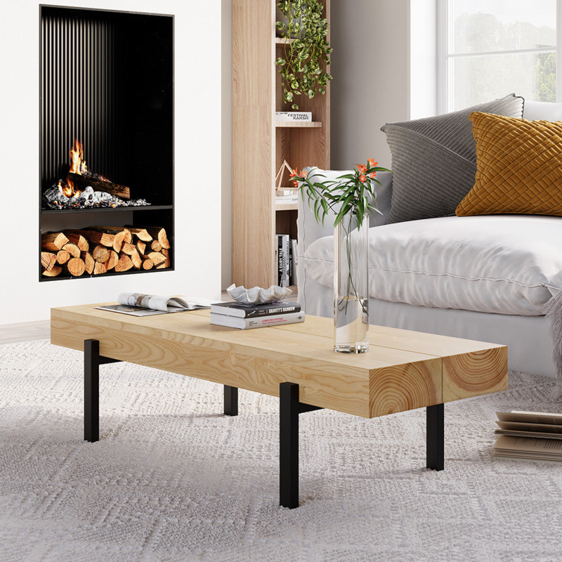 1000mm Rustic Natural Rectangular Coffee Table Small Narrow Cocktail ...