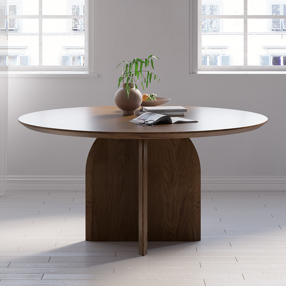 1500mm Modern Round Dining Table for 8 Walnut Solid Wood Tabletop Pedestal Base by Homary ...