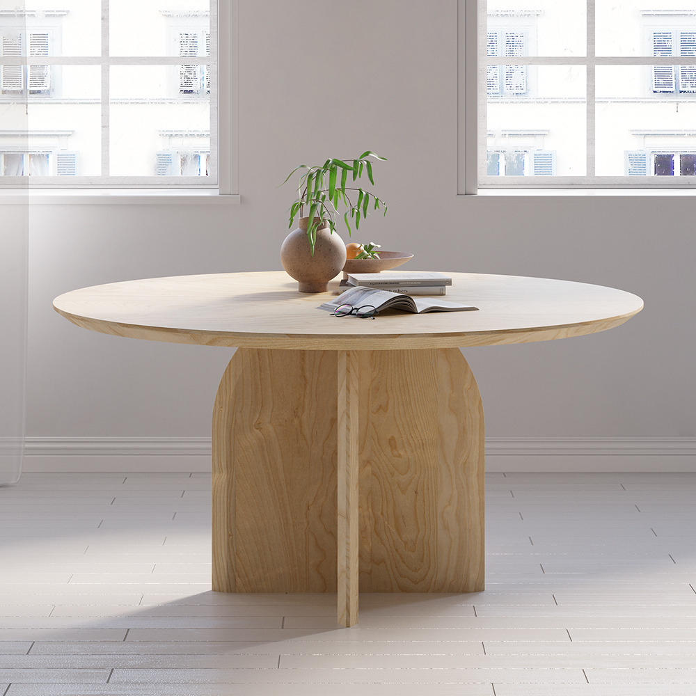 Round Dining Table Natural Solid Wood Tabletop Pedestal Base for 4 ...