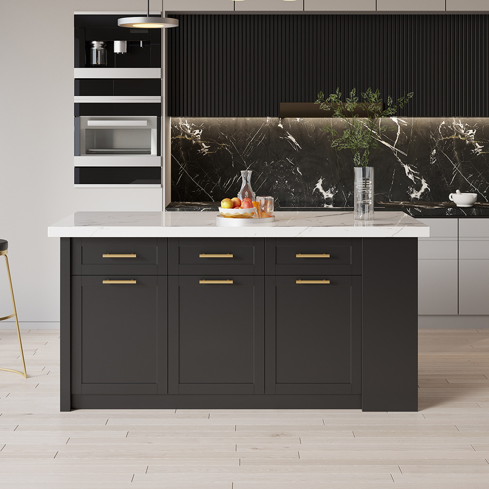 1830mm Large Black Kitchen Island with Storage Modern Kitchen Cabinet ...