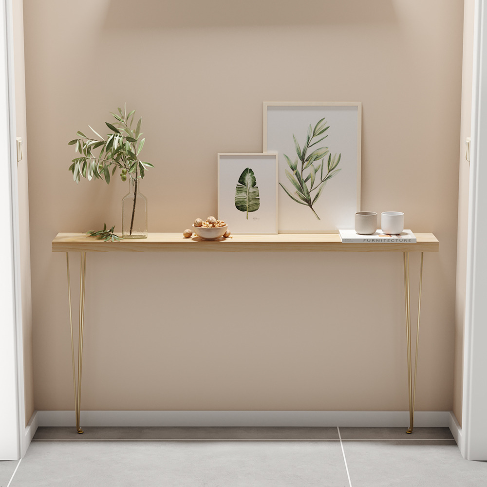 1500mm Rustic Natural Narrow Rectangular Console Table with Wooden Top ...