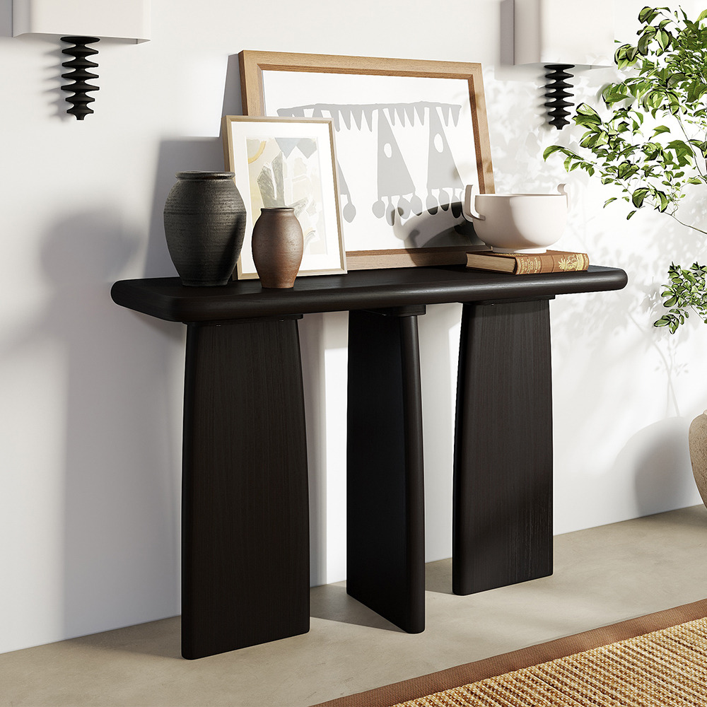 1200mm Narrow Wood Black Walnut Japandi Console Table with Triple