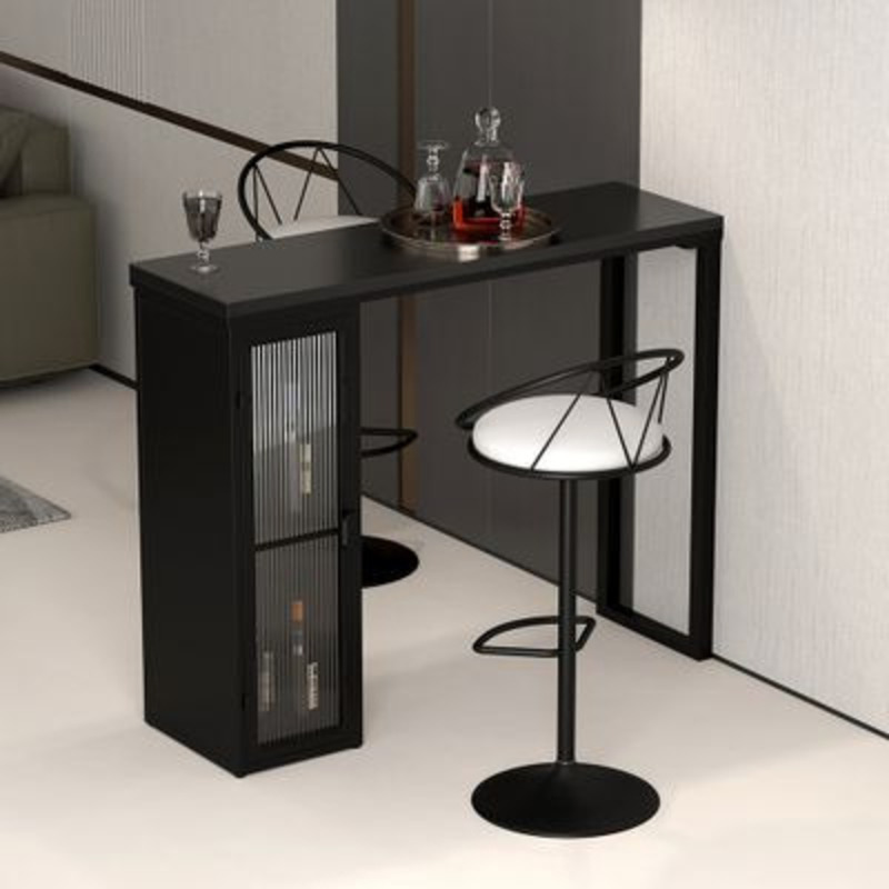 1200mm Modern Black Bar Table with Storage Glass Door Bar