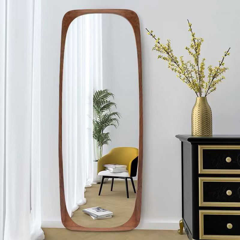 "MidCentury Rectangle Walnut Full Length Leaning Floor Mirror Wood