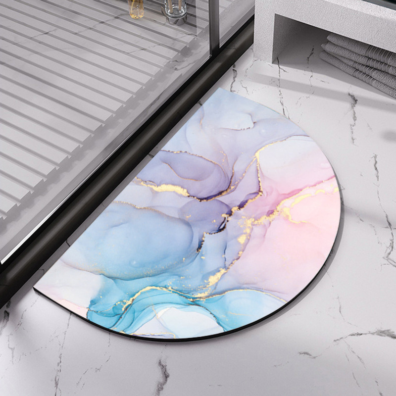 400 x 600mm Modern Arched NonSlip Bath Mat Abstract Gradient Pink Blue