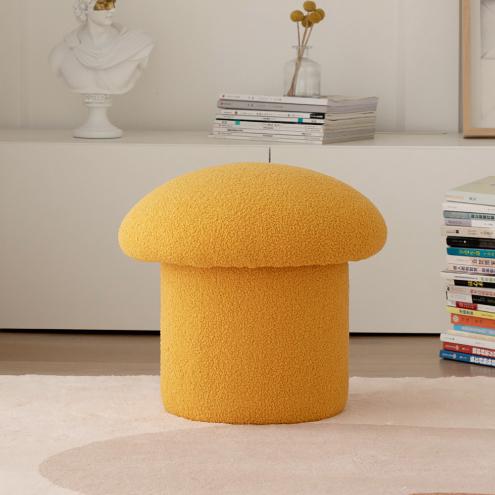 Modern Yellow Boucle Mushroom Ottoman Upholstered Pouf Novelty Footstool Cute Footrest by Homary