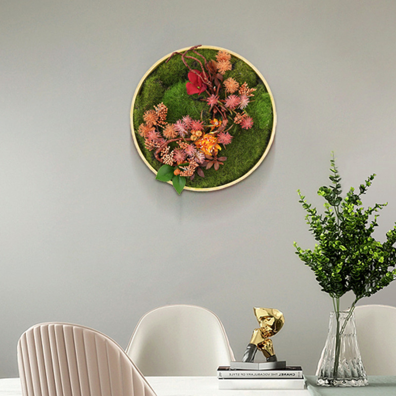 3D Round Preserved Moss Flower Wall Art Hanging Rainbow Floral Decor