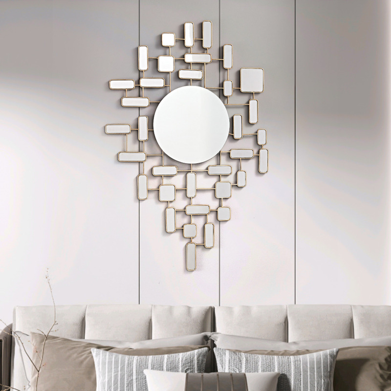 Round Panel Mirror Abstract Panel Wall Mirror Rectangle & Round Mirror Art Gold by Homary ...