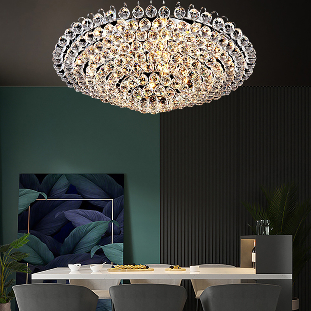 800mm Modern Crystal 8-Light Round Flush Mount Ceiling Light in Chrome ...