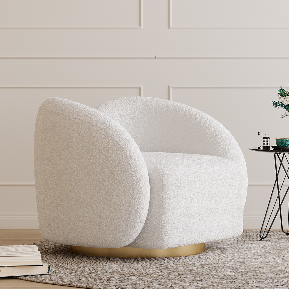 Modern White Swivel Accent Chair Cloud Boucle Lounge Chair by Homary ...