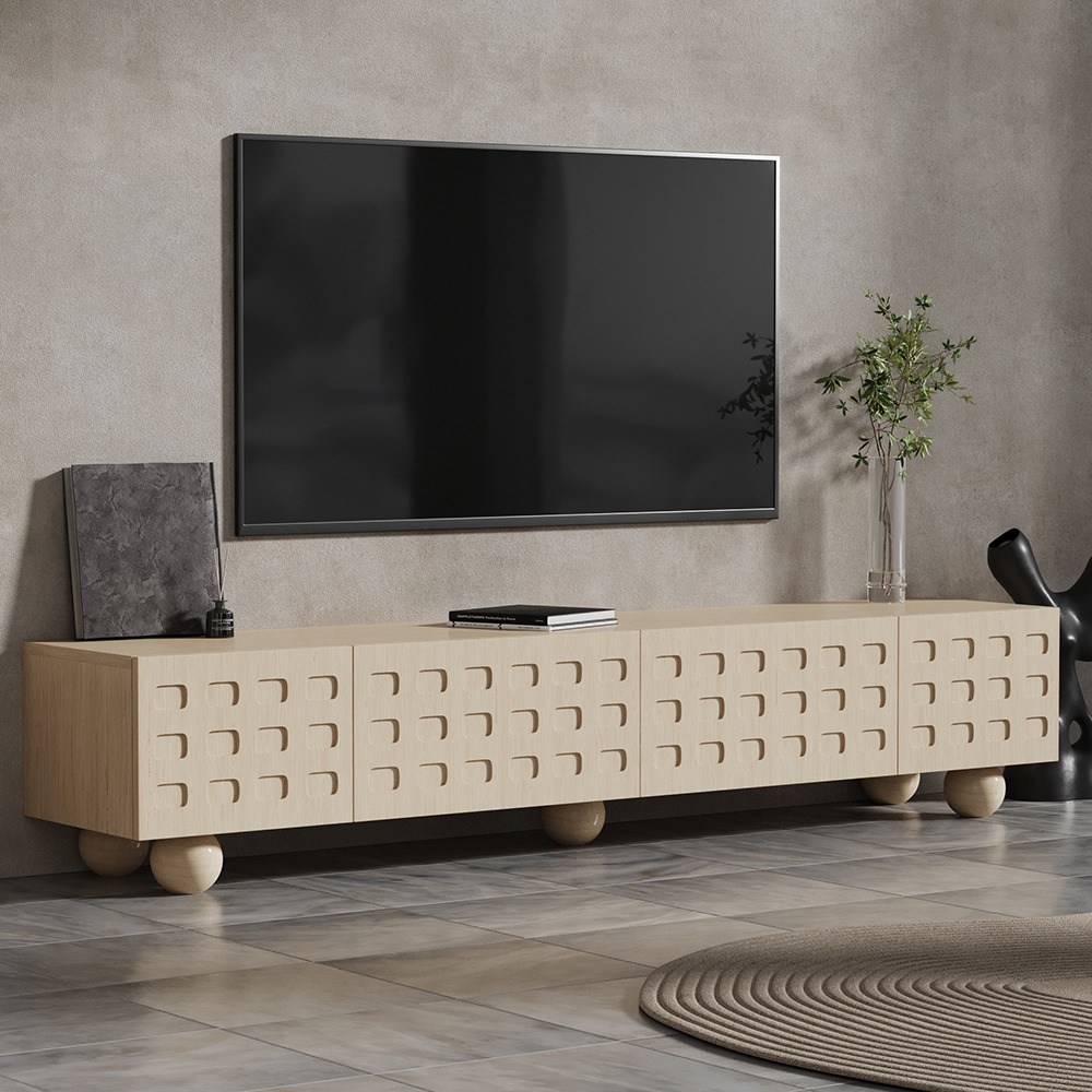 2000mm Whitewash Wood TV Stand with Storage WabiSabi 4 Round