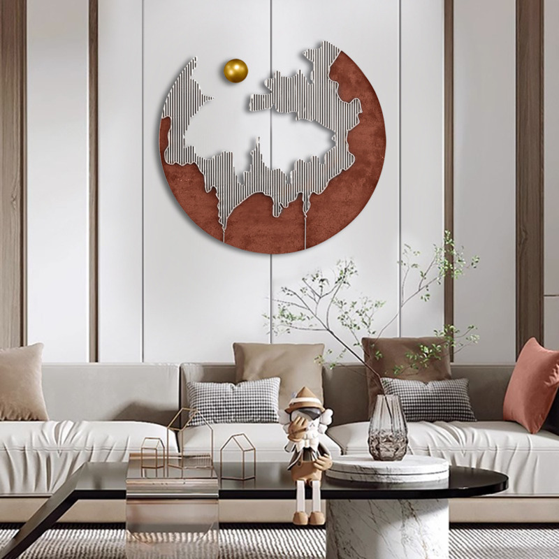 600mm Round Wood & Metal Abstract Geometric Wall Art Modern Sculpture ...