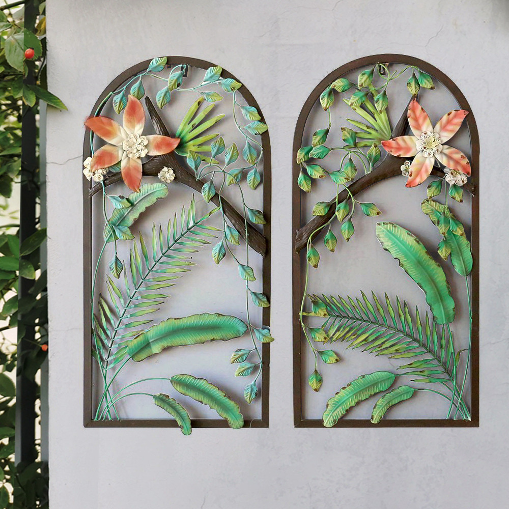 2 Pieces Arched Indoor Outdoor Metal Wall Decor Set Garden Hollowout