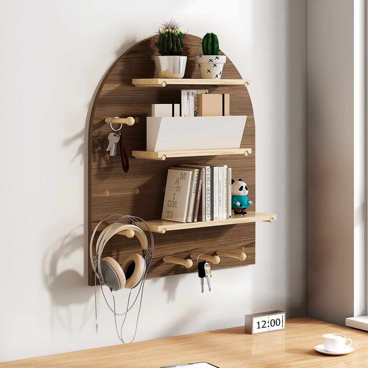 Wood Pegboard Shelf Wall Shelf Wall Organizer Living Room Wall Decor
